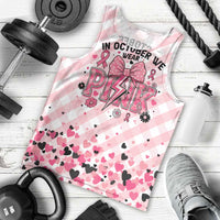 Personalized In October We Wear Pink Men Tank Top Pink Pretty Bow Pastel Gingham - Wonder Print Shop