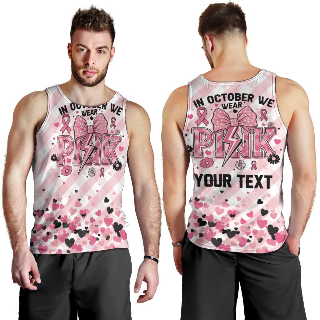 Personalized In October We Wear Pink Men Tank Top Pink Pretty Bow Pastel Gingham - Wonder Print Shop