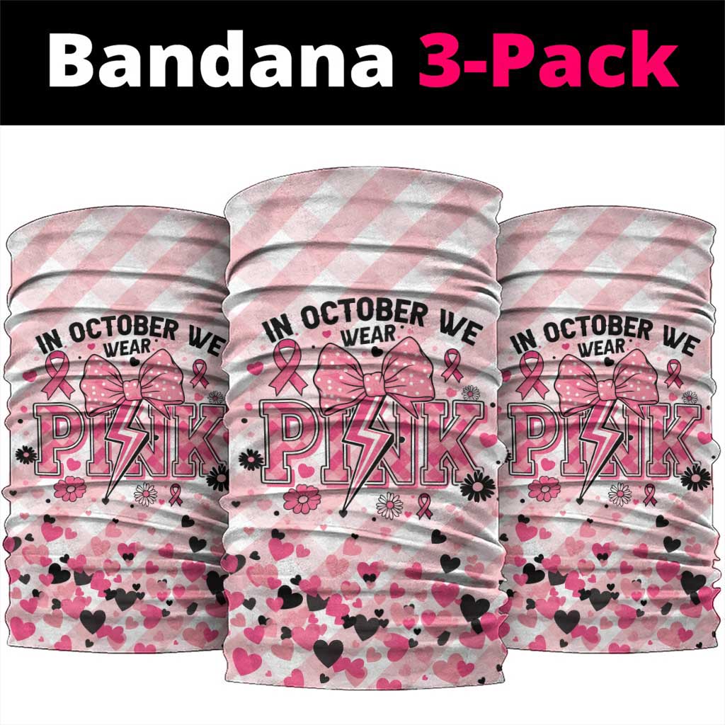 In October We Wear Pink Neck Gaiter Pink Pretty Bow Pastel Gingham - Wonder Print Shop