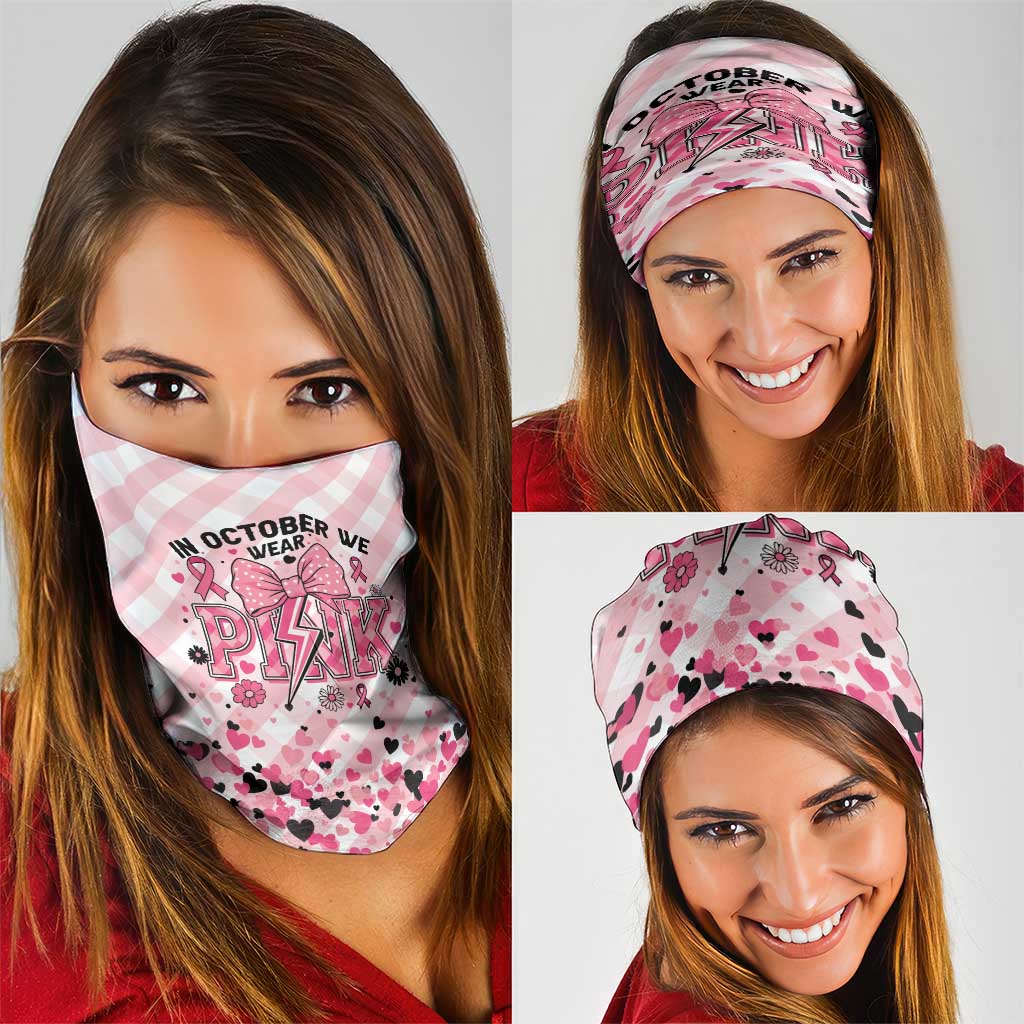 In October We Wear Pink Neck Gaiter Pink Pretty Bow Pastel Gingham - Wonder Print Shop