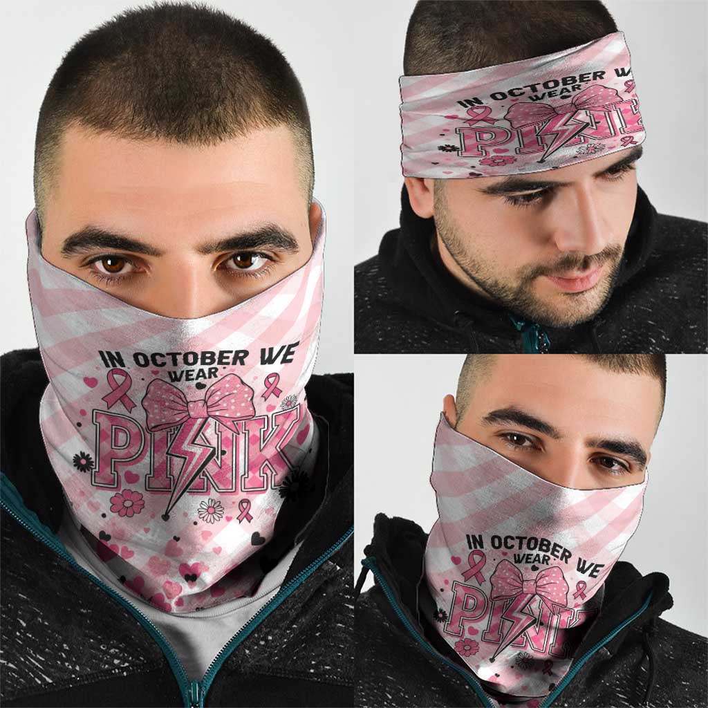 In October We Wear Pink Neck Gaiter Pink Pretty Bow Pastel Gingham - Wonder Print Shop