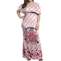 Personalized In October We Wear Pink Off Shoulder Maxi Dress Pink Pretty Bow Pastel Gingham - Wonder Print Shop