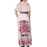 Personalized In October We Wear Pink Off Shoulder Maxi Dress Pink Pretty Bow Pastel Gingham - Wonder Print Shop