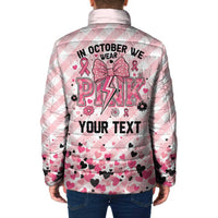 Personalized In October We Wear Pink Padded Jacket Pink Pretty Bow Pastel Gingham - Wonder Print Shop