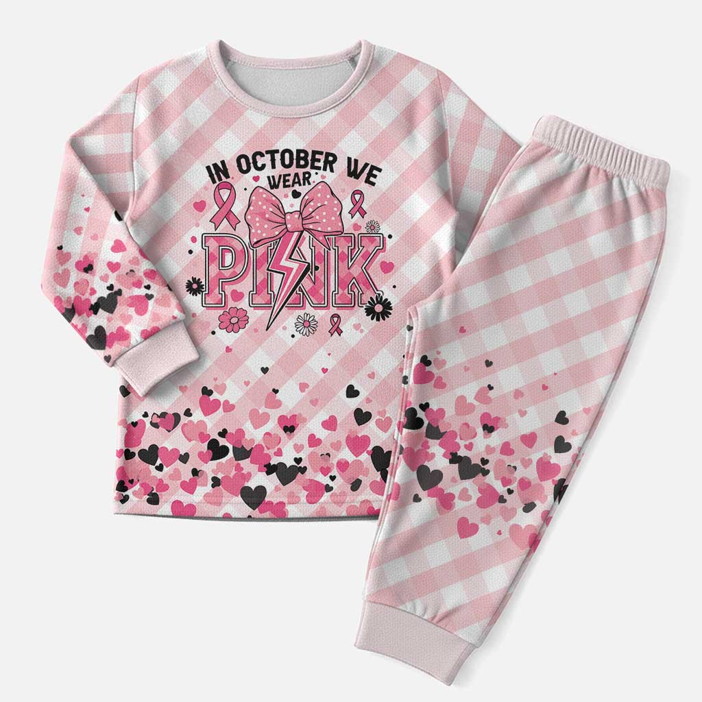 In October We Wear Pink Christmas Pajama Set Pink Pretty Bow Pastel Gingham - Wonder Print Shop
