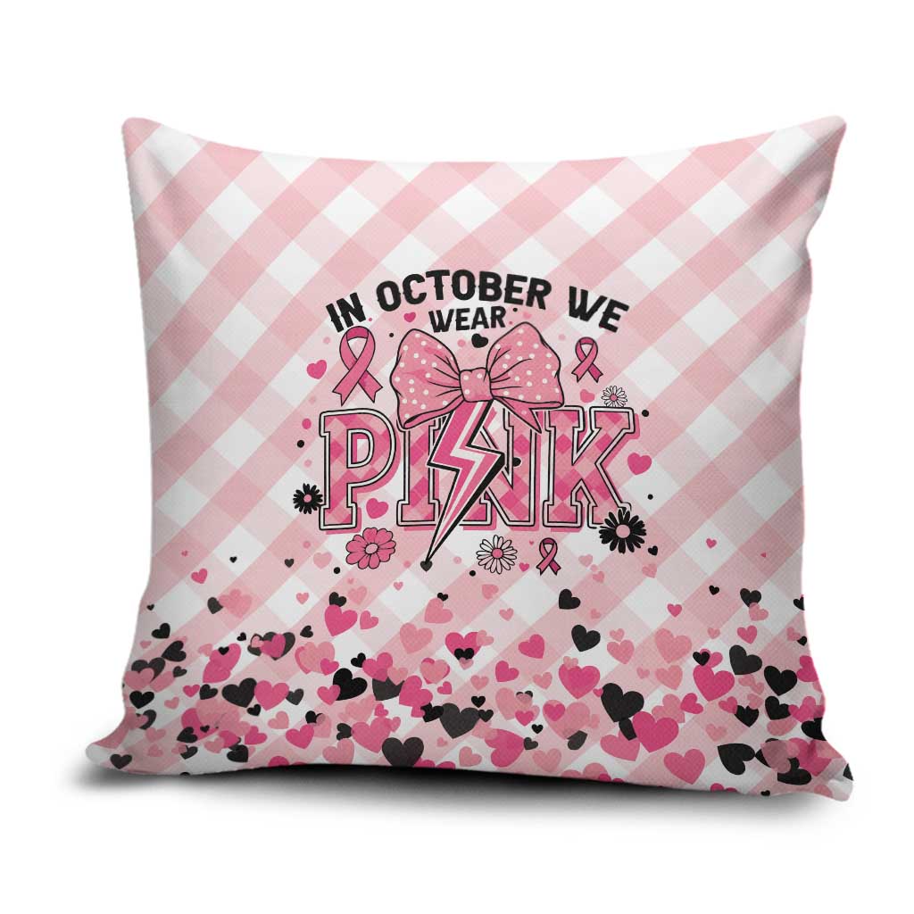 In October We Wear Pink Pillow Cover Pink Pretty Bow Pastel Gingham - Wonder Print Shop