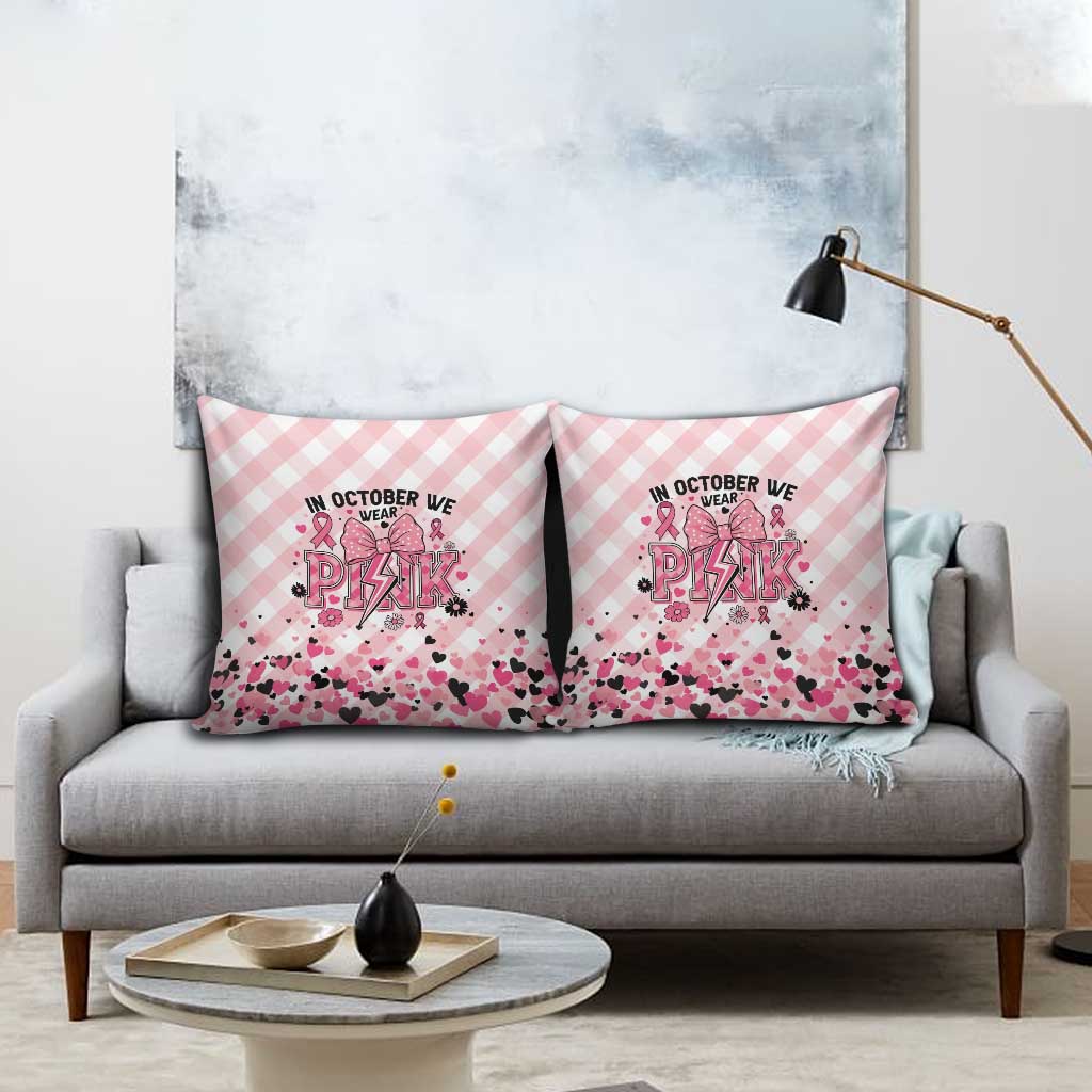 In October We Wear Pink Pillow Cover Pink Pretty Bow Pastel Gingham - Wonder Print Shop