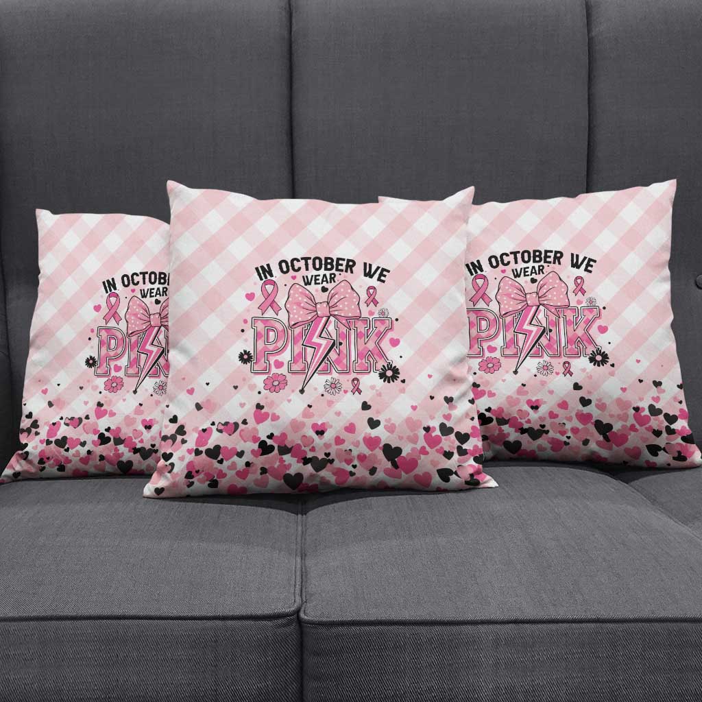 In October We Wear Pink Pillow Cover Pink Pretty Bow Pastel Gingham - Wonder Print Shop