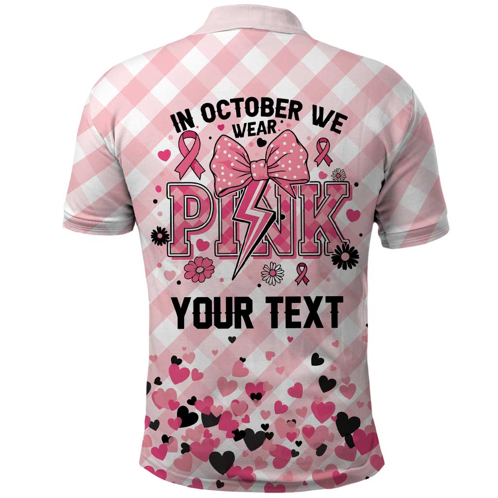 Personalized In October We Wear Pink Polo Shirt Pink Pretty Bow Pastel Gingham - Wonder Print Shop