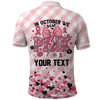 Personalized In October We Wear Pink Polo Shirt Pink Pretty Bow Pastel Gingham - Wonder Print Shop