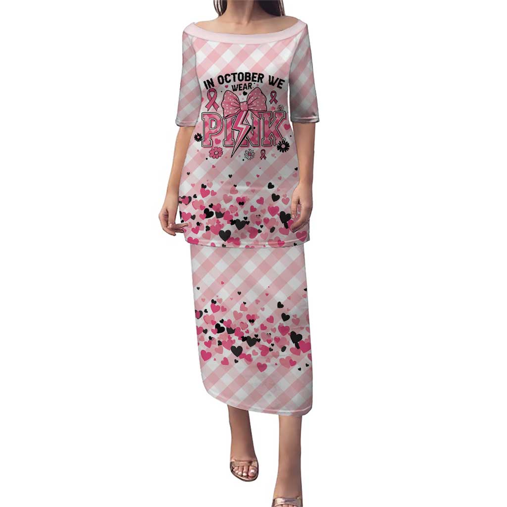 Personalized In October We Wear Pink Puletasi Pink Pretty Bow Pastel Gingham - Wonder Print Shop