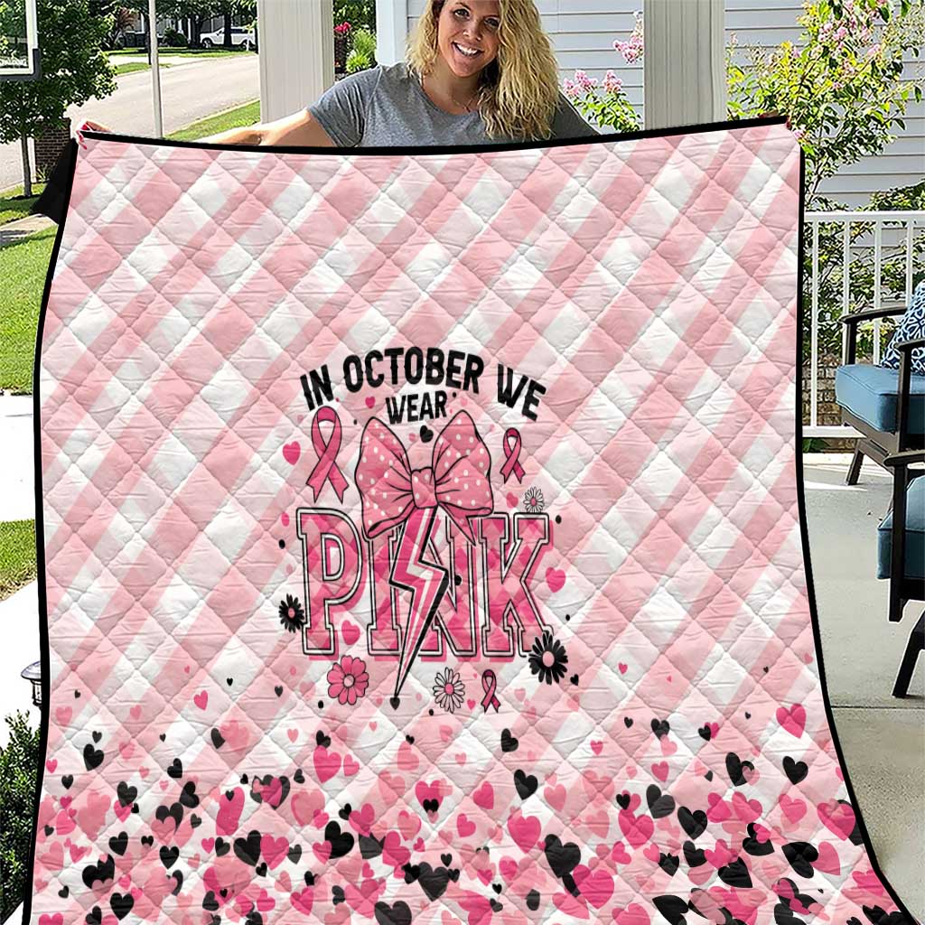 In October We Wear Pink Quilt Pink Pretty Bow Pastel Gingham - Wonder Print Shop