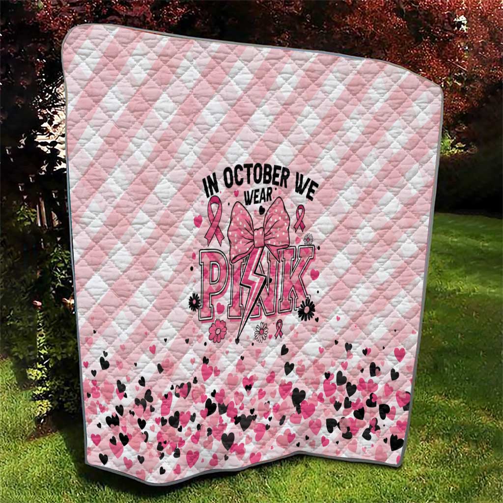 In October We Wear Pink Quilt Pink Pretty Bow Pastel Gingham - Wonder Print Shop