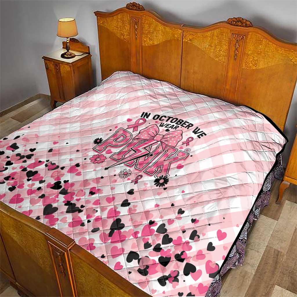 In October We Wear Pink Quilt Pink Pretty Bow Pastel Gingham - Wonder Print Shop