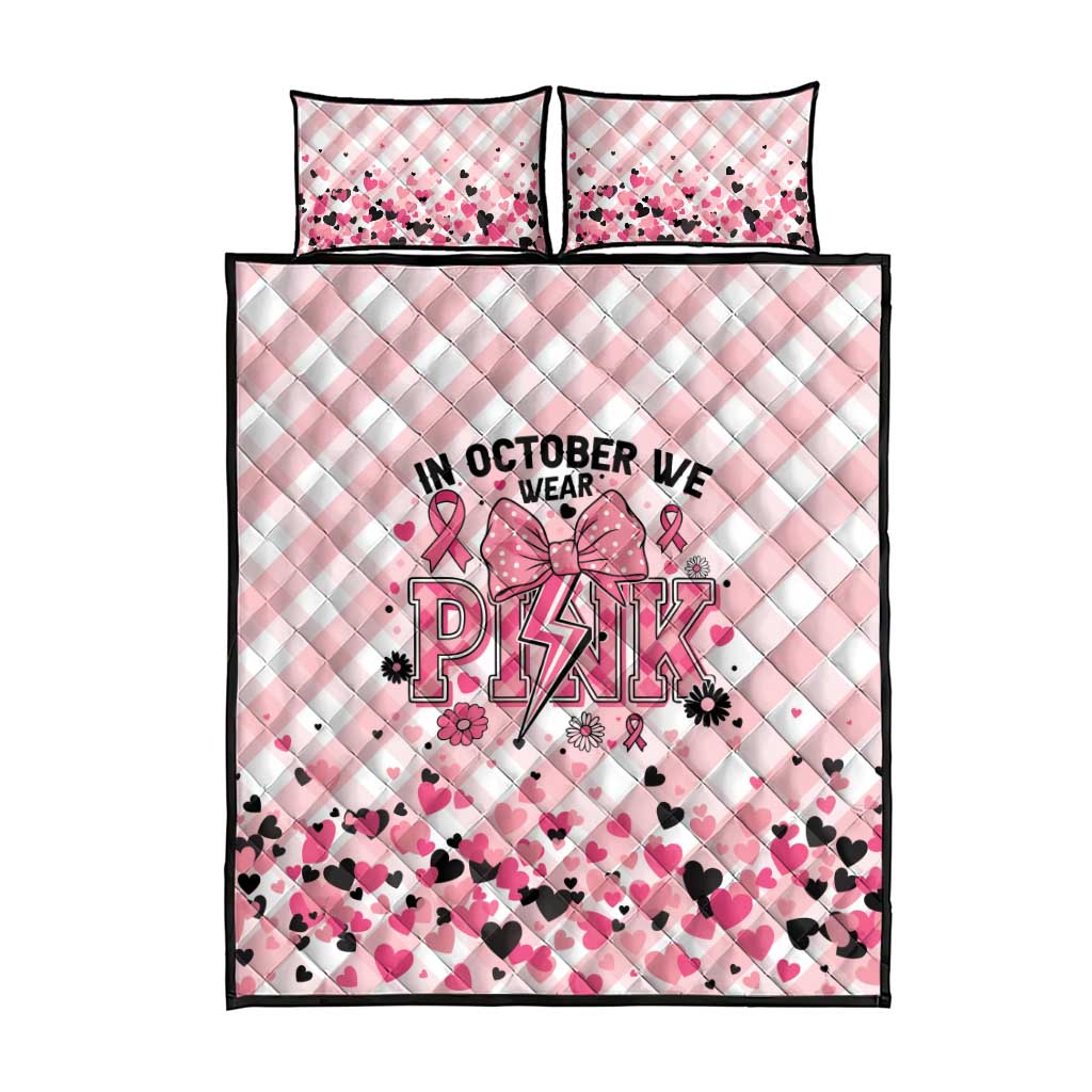 In October We Wear Pink Quilt Bed Set Pink Pretty Bow Pastel Gingham - Wonder Print Shop