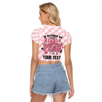 Personalized In October We Wear Pink Raglan Cropped T Shirt Pink Pretty Bow Pastel Gingham - Wonder Print Shop