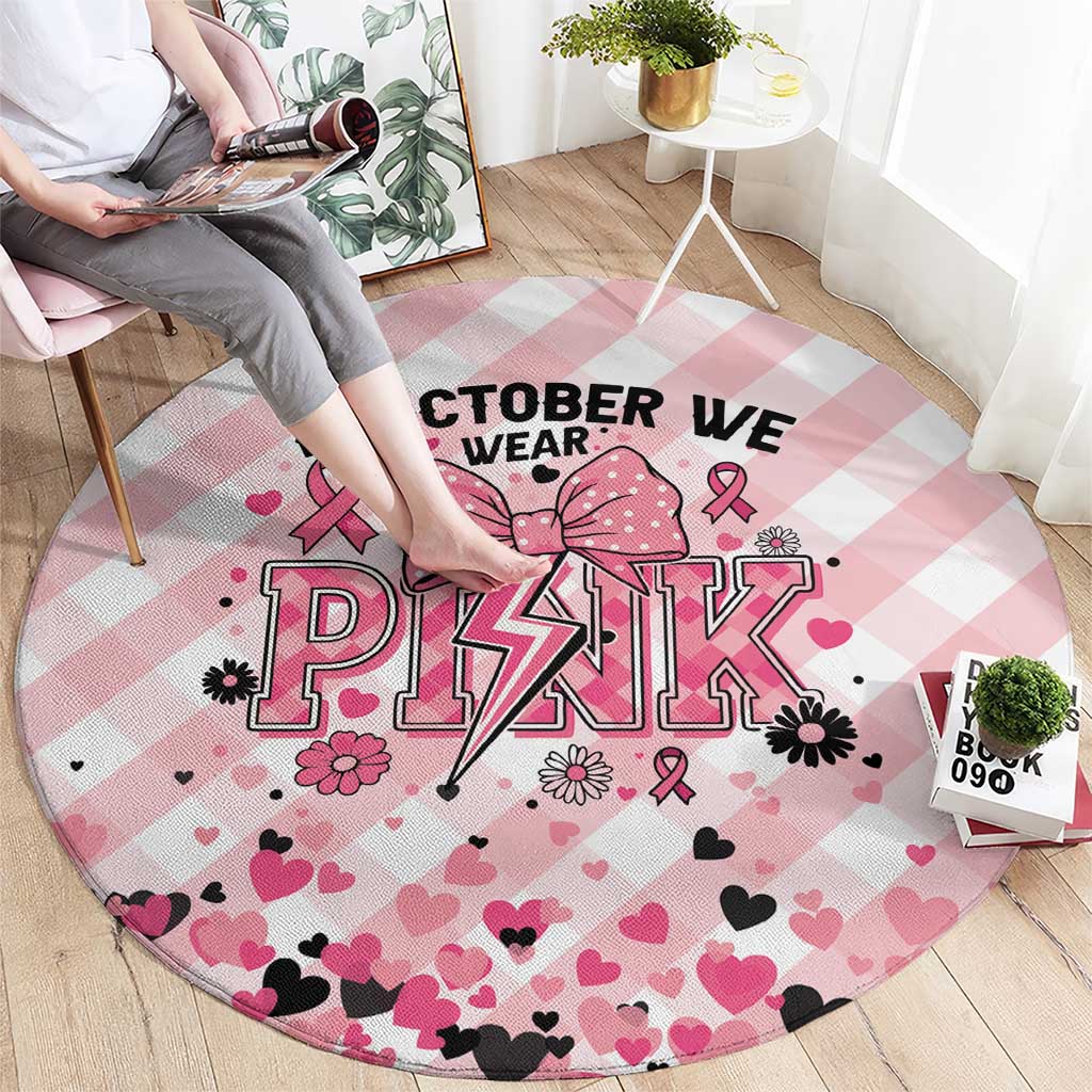 In October We Wear Pink Round Carpet Pink Pretty Bow Pastel Gingham - Wonder Print Shop