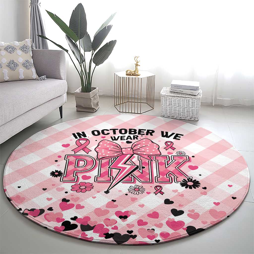 In October We Wear Pink Round Carpet Pink Pretty Bow Pastel Gingham - Wonder Print Shop