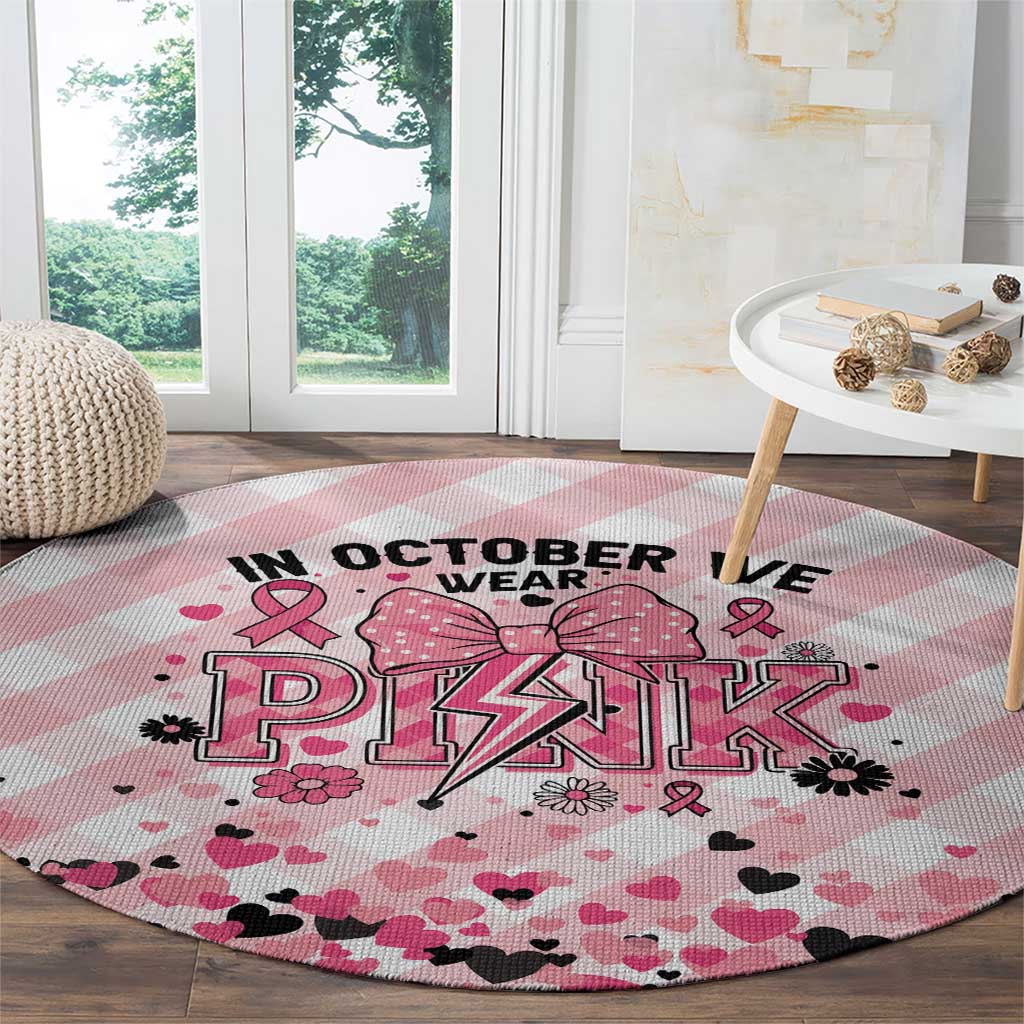 In October We Wear Pink Round Carpet Pink Pretty Bow Pastel Gingham - Wonder Print Shop