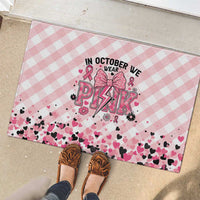 In October We Wear Pink Rubber Doormat Pink Pretty Bow Pastel Gingham - Wonder Print Shop