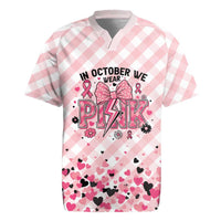Personalized In October We Wear Pink Rugby Jersey Pink Pretty Bow Pastel Gingham - Wonder Print Shop