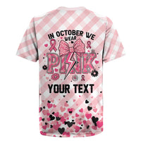 Personalized In October We Wear Pink Rugby Jersey Pink Pretty Bow Pastel Gingham - Wonder Print Shop