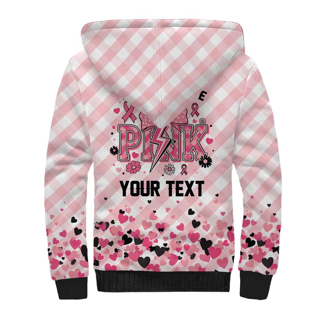 Personalized In October We Wear Pink Sherpa Hoodie Pink Pretty Bow Pastel Gingham - Wonder Print Shop
