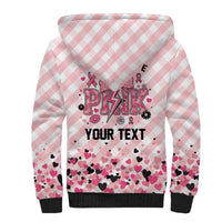 Personalized In October We Wear Pink Sherpa Hoodie Pink Pretty Bow Pastel Gingham - Wonder Print Shop