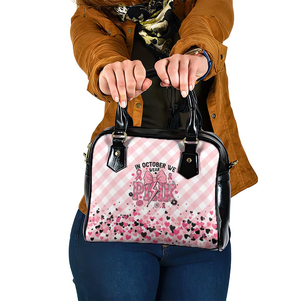 In October We Wear Pink Shoulder Handbag Pink Pretty Bow Pastel Gingham - Wonder Print Shop