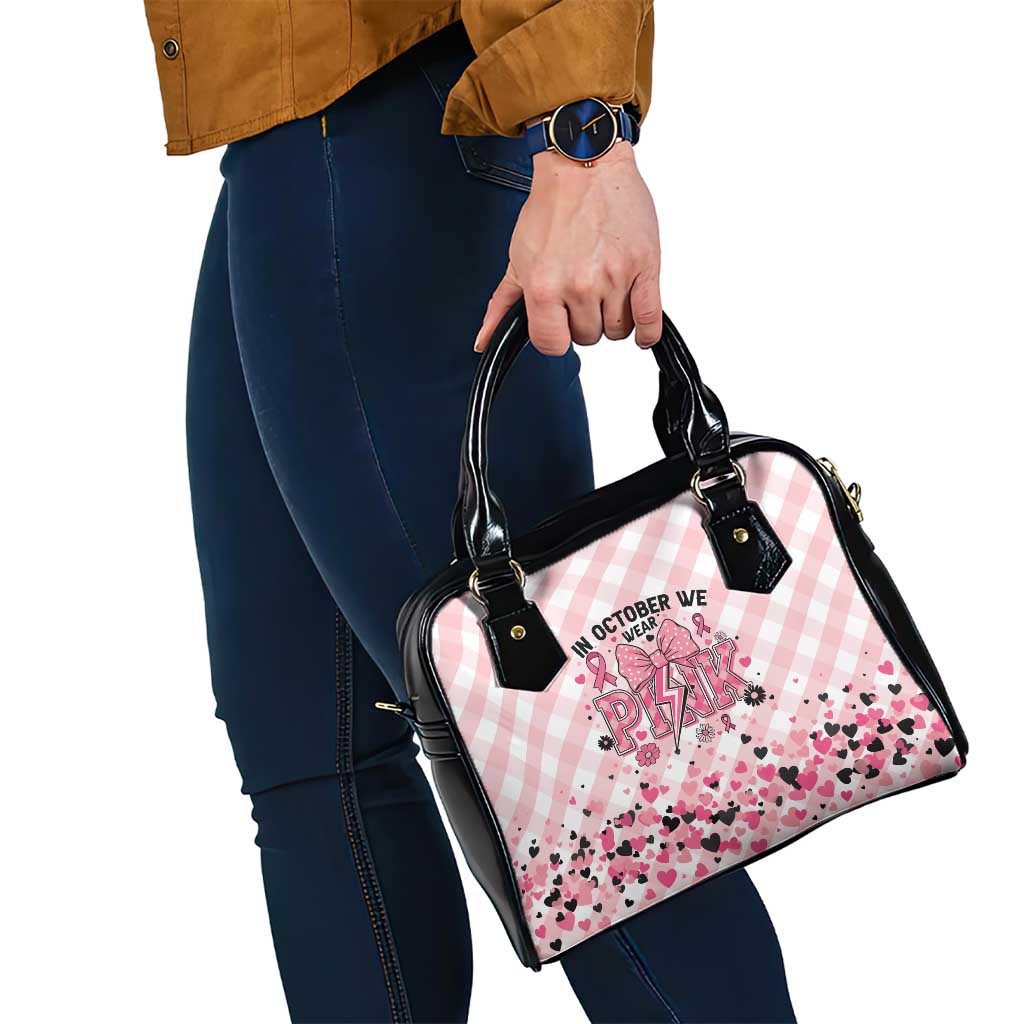 In October We Wear Pink Shoulder Handbag Pink Pretty Bow Pastel Gingham - Wonder Print Shop