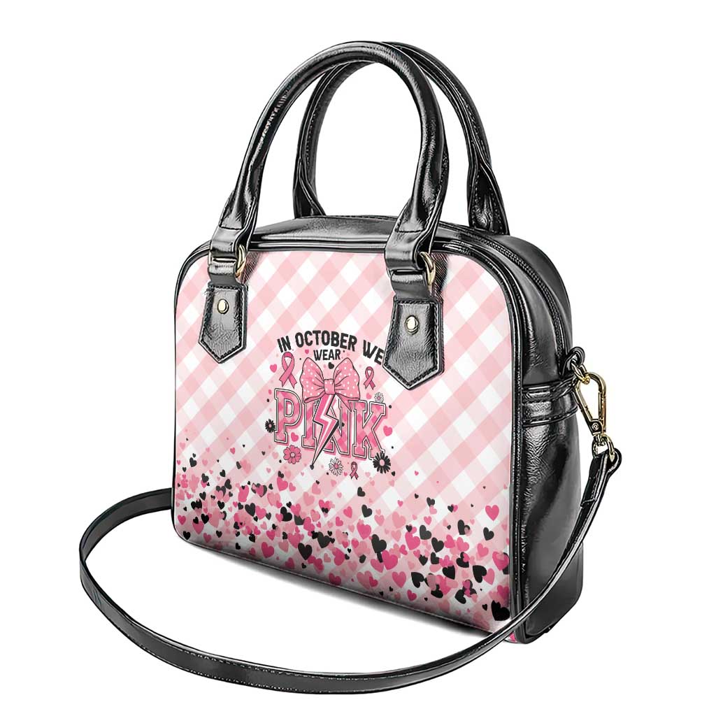 In October We Wear Pink Shoulder Handbag Pink Pretty Bow Pastel Gingham - Wonder Print Shop