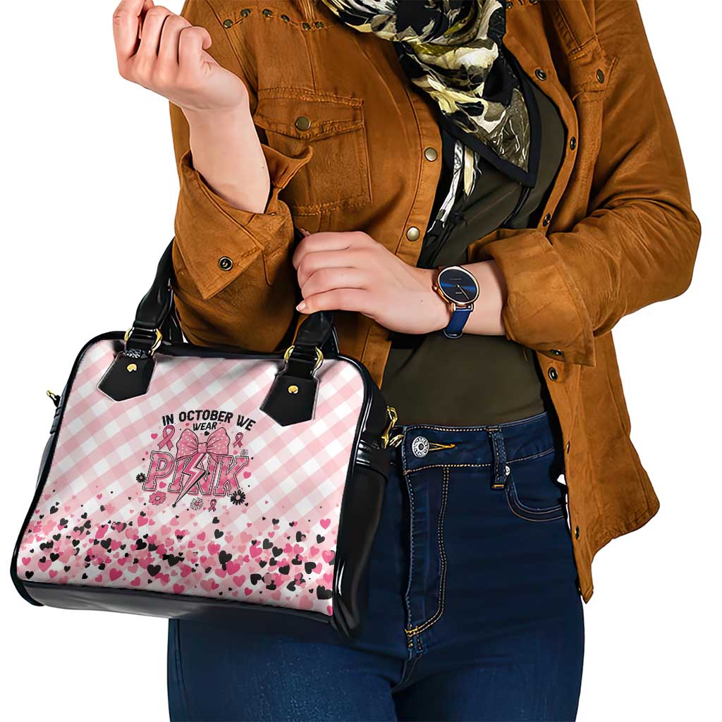 In October We Wear Pink Shoulder Handbag Pink Pretty Bow Pastel Gingham - Wonder Print Shop