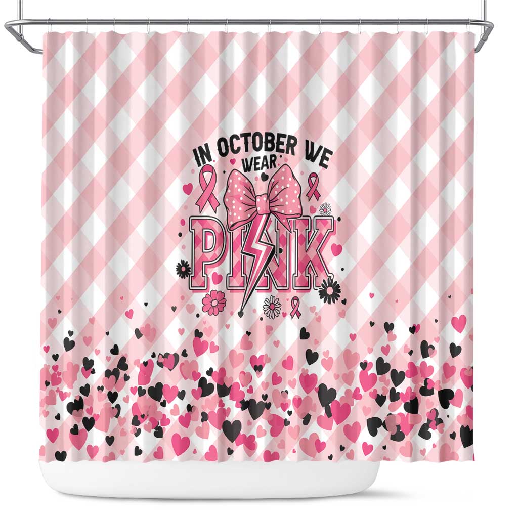 In October We Wear Pink Shower Curtain Pink Pretty Bow Pastel Gingham - Wonder Print Shop