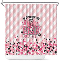 In October We Wear Pink Shower Curtain Pink Pretty Bow Pastel Gingham - Wonder Print Shop