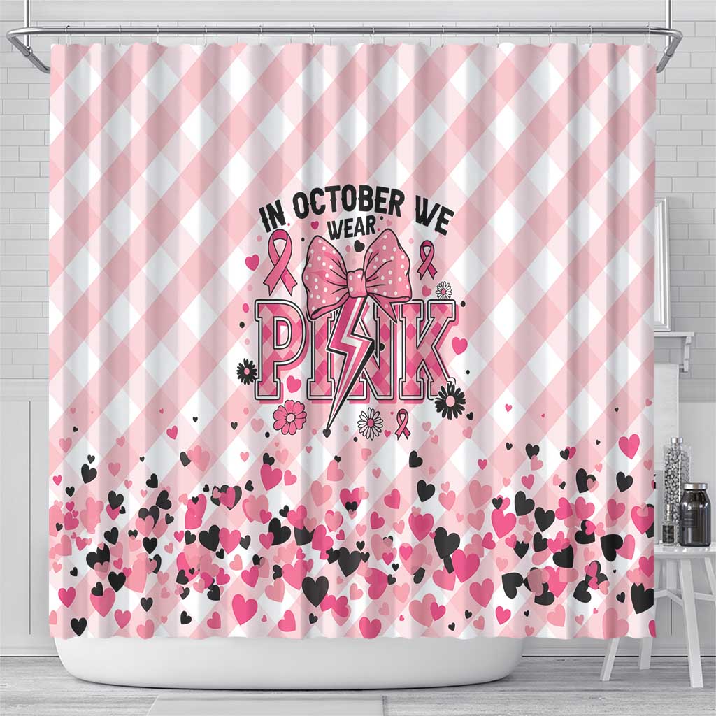 In October We Wear Pink Shower Curtain Pink Pretty Bow Pastel Gingham - Wonder Print Shop