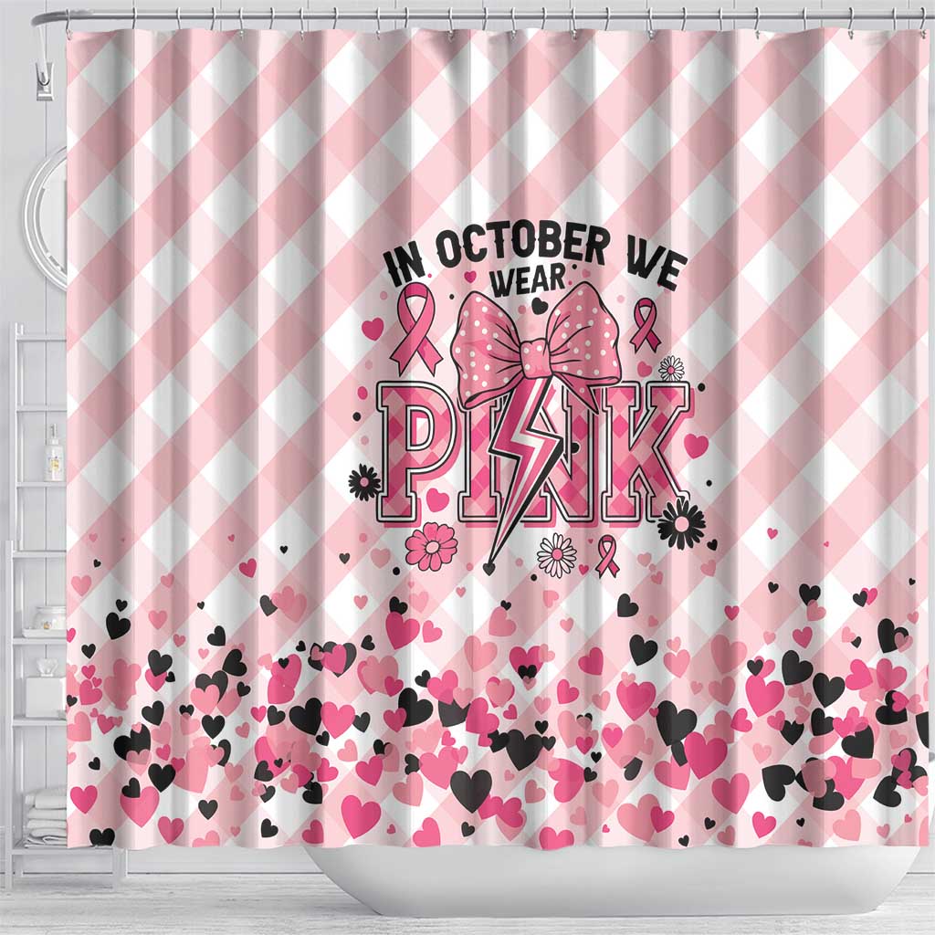 In October We Wear Pink Shower Curtain Pink Pretty Bow Pastel Gingham - Wonder Print Shop