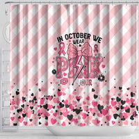 In October We Wear Pink Shower Curtain Pink Pretty Bow Pastel Gingham - Wonder Print Shop