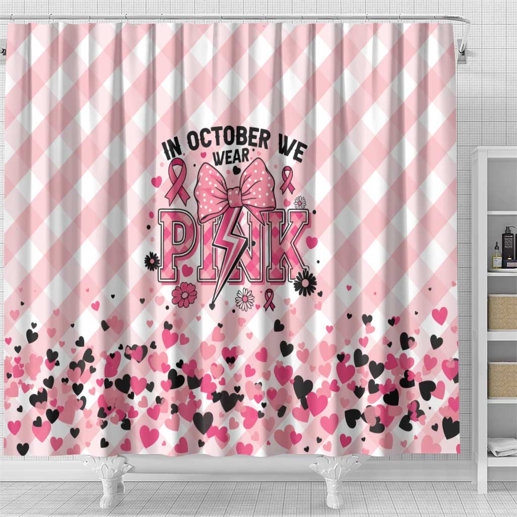 In October We Wear Pink Shower Curtain Pink Pretty Bow Pastel Gingham - Wonder Print Shop