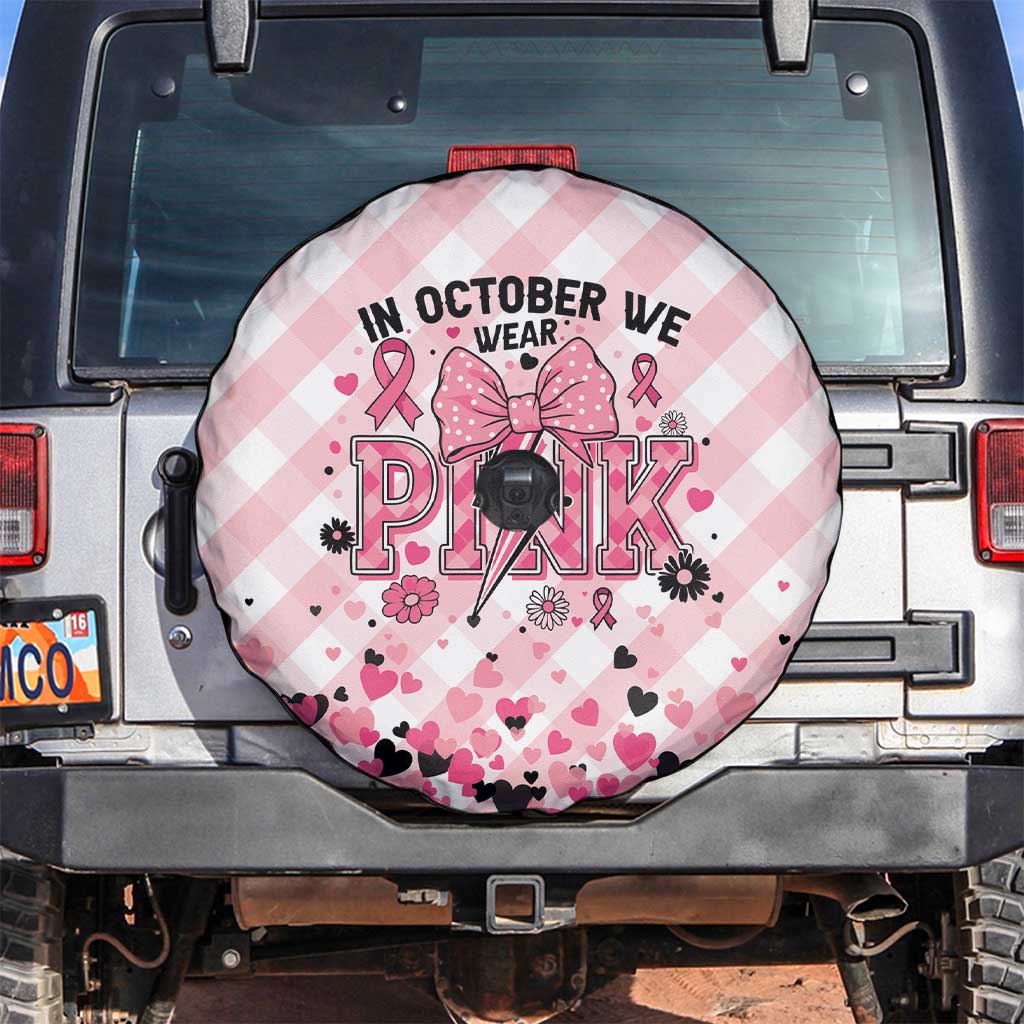 In October We Wear Pink Spare Tire Cover Pink Pretty Bow Pastel Gingham - Wonder Print Shop