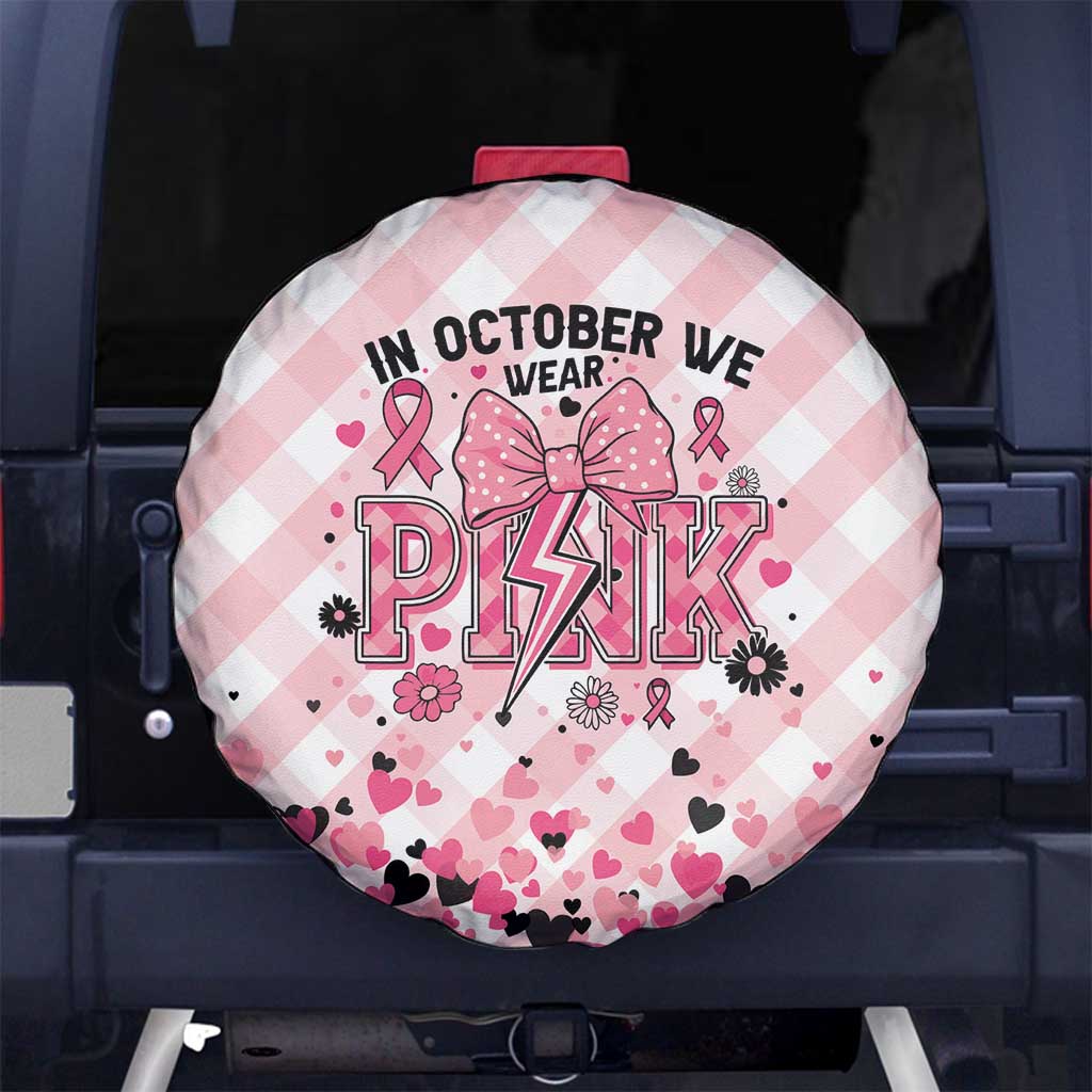 In October We Wear Pink Spare Tire Cover Pink Pretty Bow Pastel Gingham - Wonder Print Shop