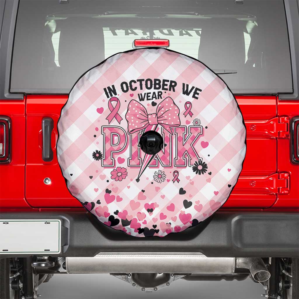 In October We Wear Pink Spare Tire Cover Pink Pretty Bow Pastel Gingham - Wonder Print Shop