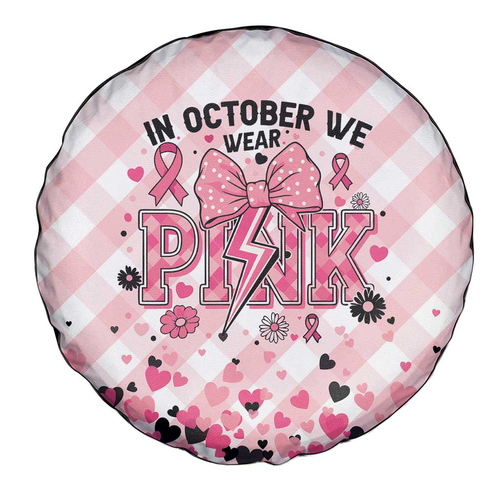 In October We Wear Pink Spare Tire Cover Pink Pretty Bow Pastel Gingham - Wonder Print Shop