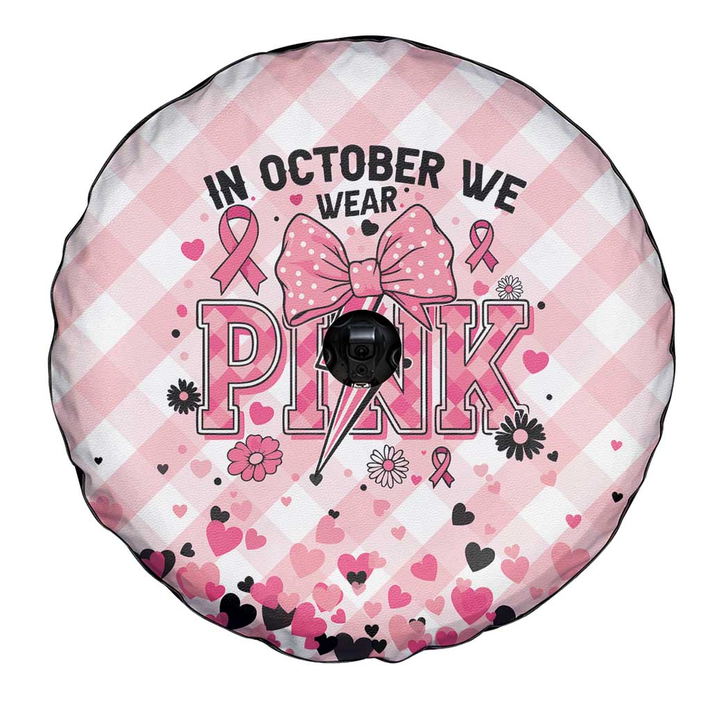In October We Wear Pink Spare Tire Cover Pink Pretty Bow Pastel Gingham - Wonder Print Shop