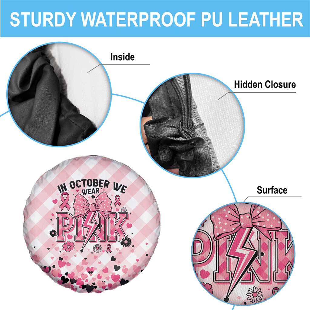 In October We Wear Pink Spare Tire Cover Pink Pretty Bow Pastel Gingham - Wonder Print Shop