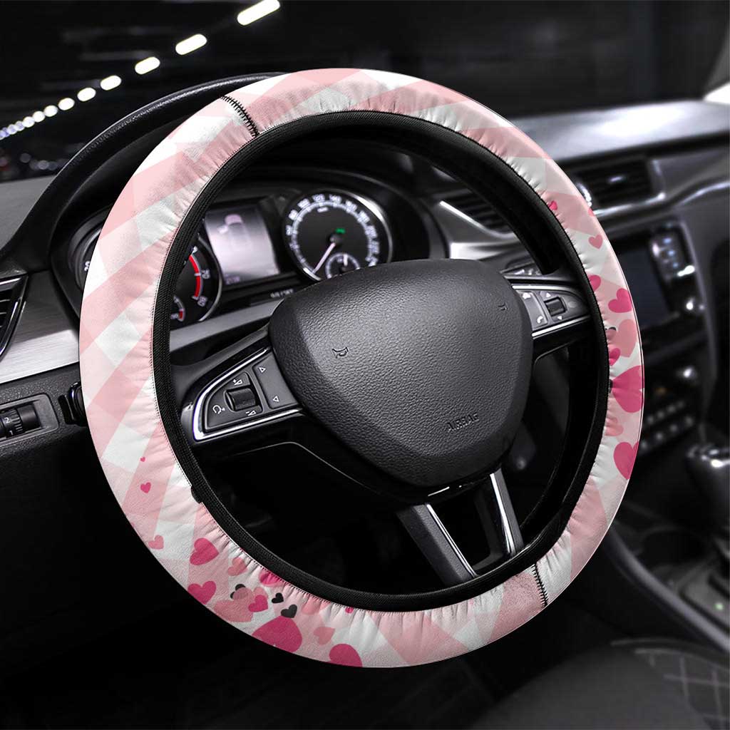 In October We Wear Pink Steering Wheel Cover Pink Pretty Bow Pastel Gingham - Wonder Print Shop