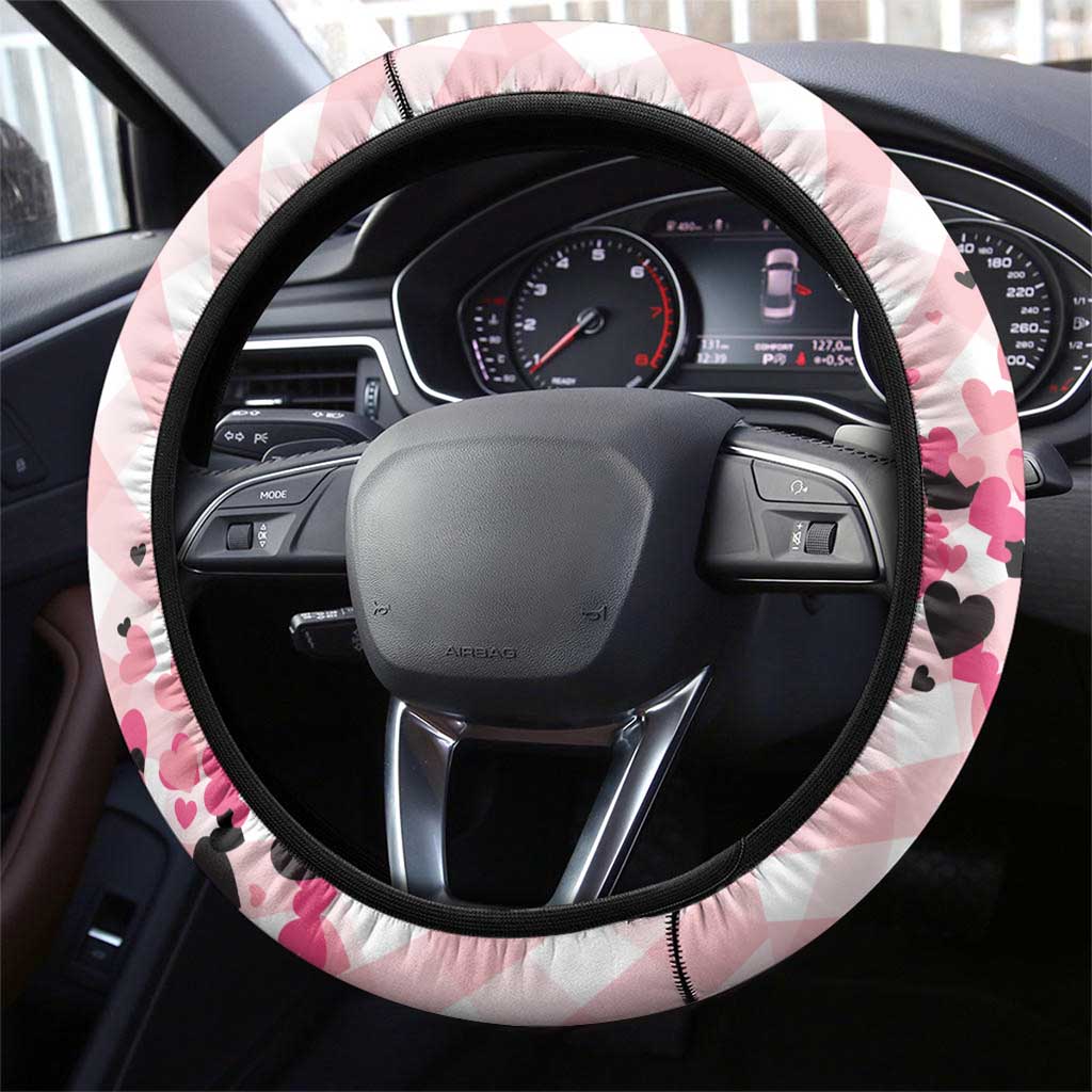 In October We Wear Pink Steering Wheel Cover Pink Pretty Bow Pastel Gingham - Wonder Print Shop