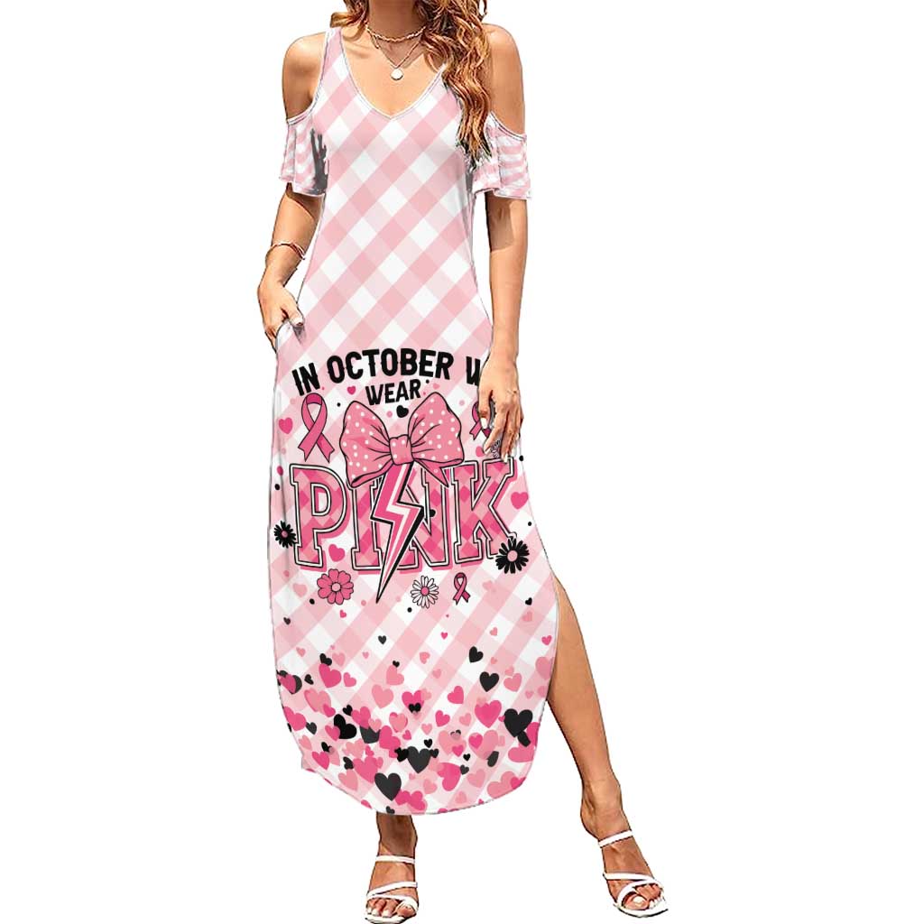 Personalized In October We Wear Pink Summer Maxi Dress Pink Pretty Bow Pastel Gingham - Wonder Print Shop