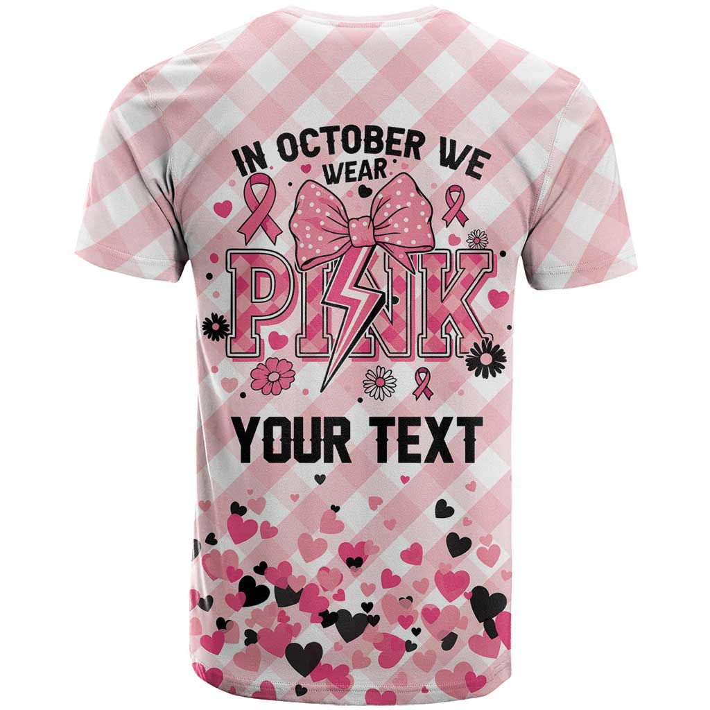 Personalized In October We Wear Pink T Shirt Pink Pretty Bow Pastel Gingham - Wonder Print Shop