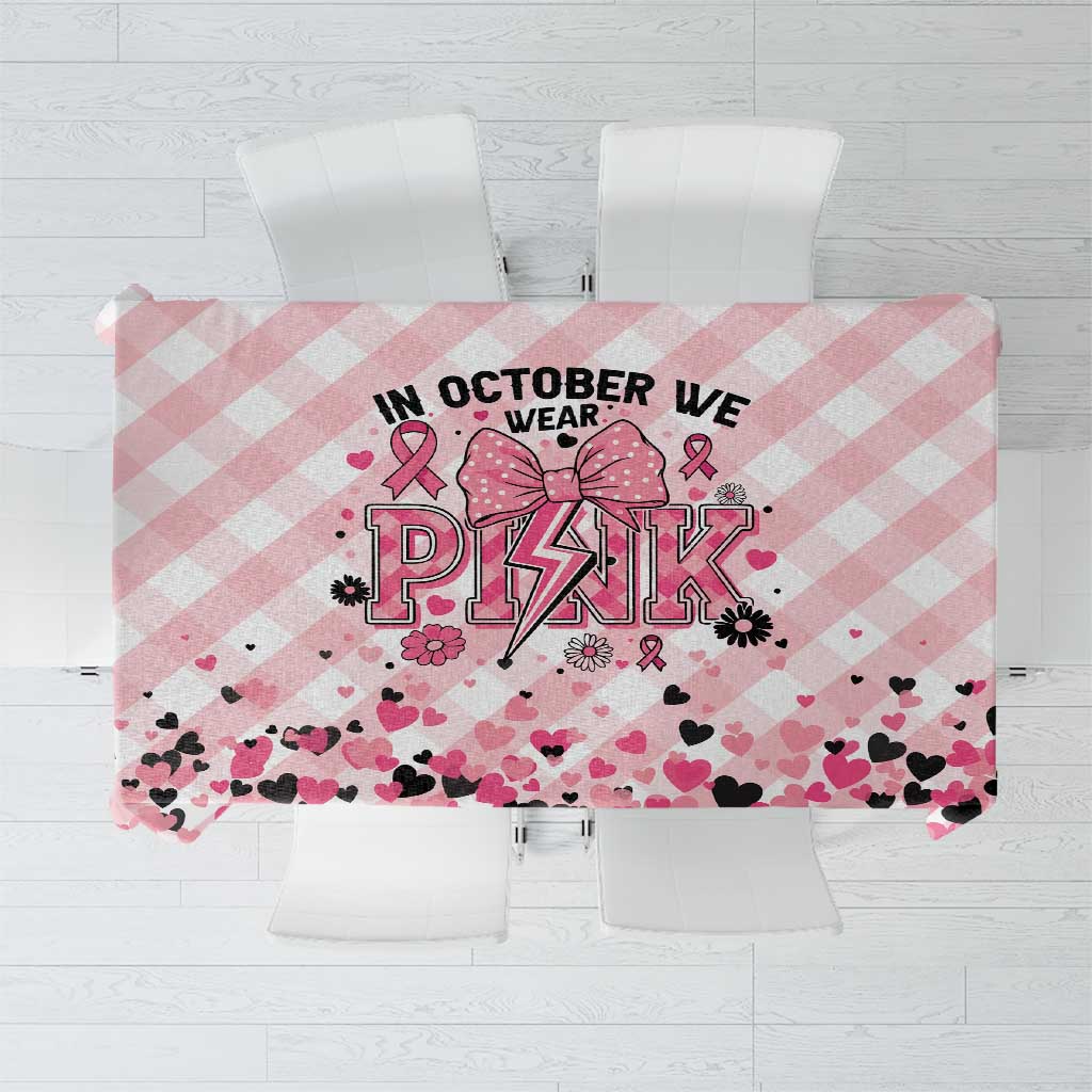 In October We Wear Pink Tablecloth Pink Pretty Bow Pastel Gingham - Wonder Print Shop