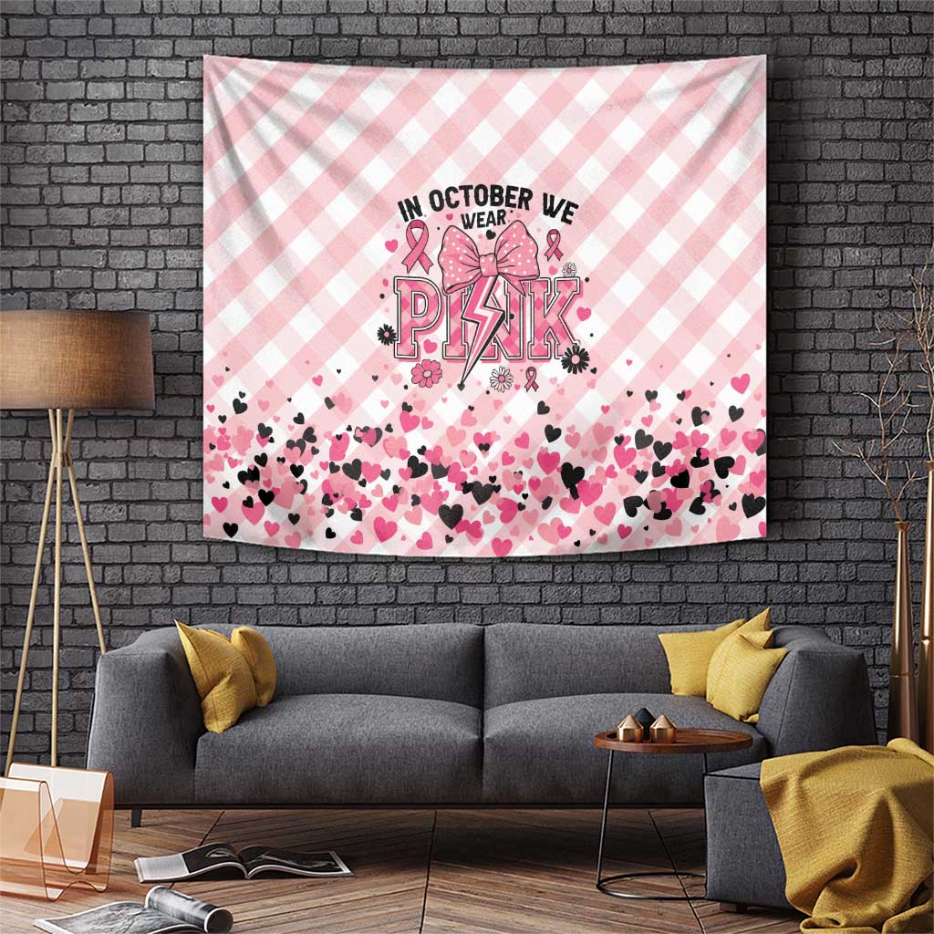 In October We Wear Pink Tapestry Pink Pretty Bow Pastel Gingham - Wonder Print Shop